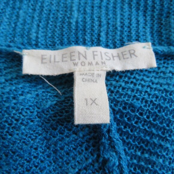 EILEEN FISHER Linen Cotton Blend Textured Knit Open Front Cardigan Ocean Blue 1X - Picture 13 of 15